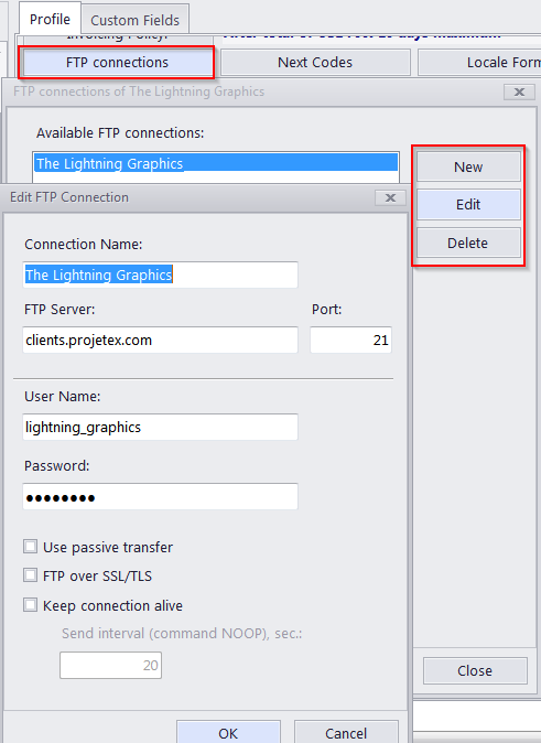 client FTP settings