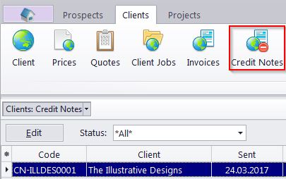 client credit notes window