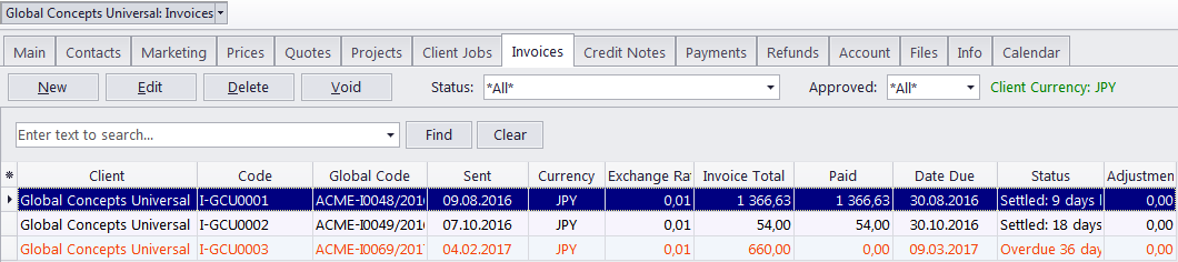 client invoices