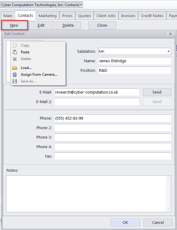 newedit client contacts