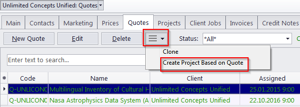 project from quote