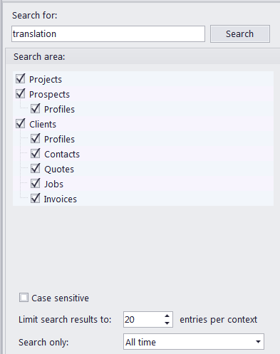 search global options