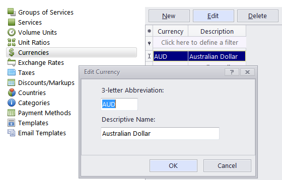 settings currencies