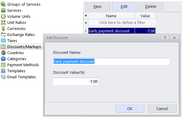 settings discounts