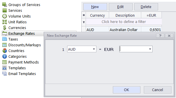 settings exchange rates