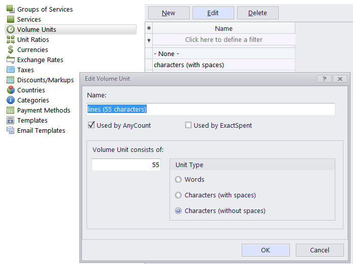 settings units