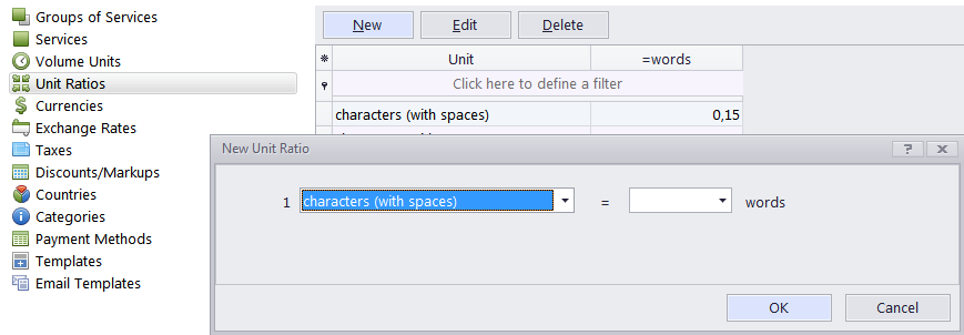 settings units ratios